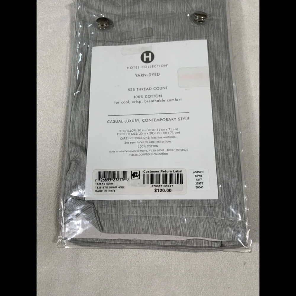 NIB‎ Hotel Collection 525 Yarn Dyed (1) Standard Sham Pillow Case Ash